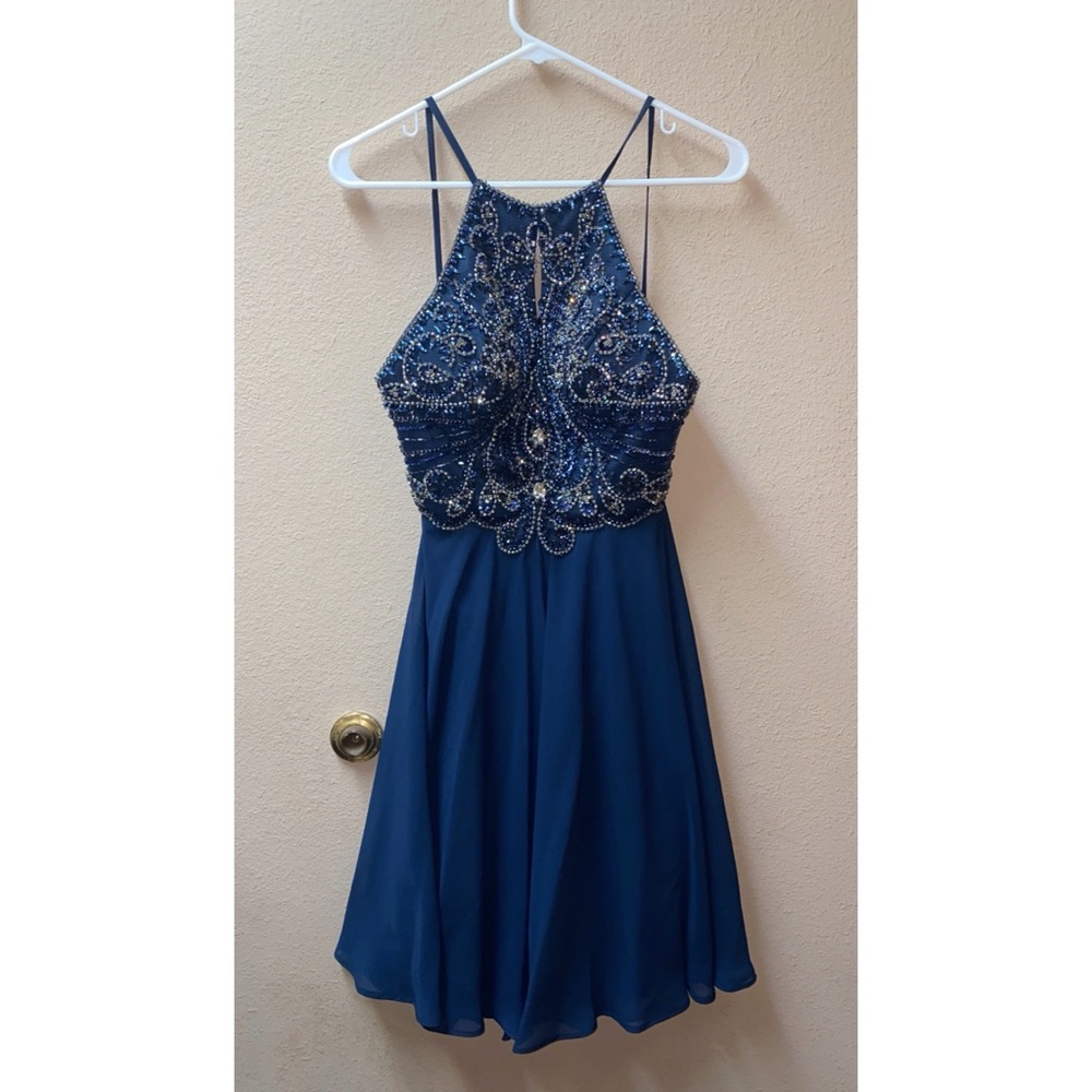 Jovani Blue Beaded Prom Dress